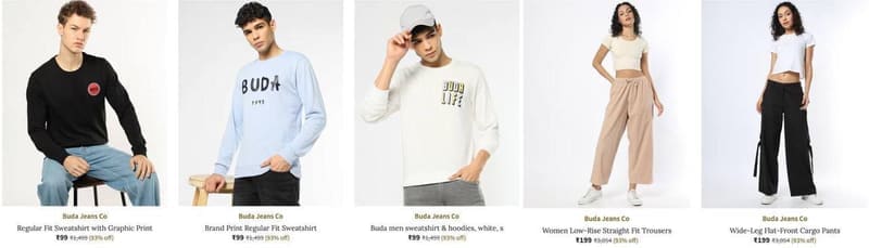 🔥AJIO Loot : Upto 94% Off On Buda Jeans Co Clothing.