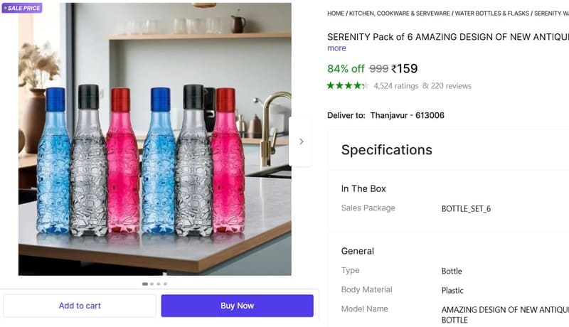 🔥  Pack of 6 Water Bottle at ₹159
