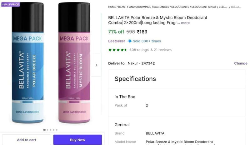 Bellavita Deodorant Combo at ₹169