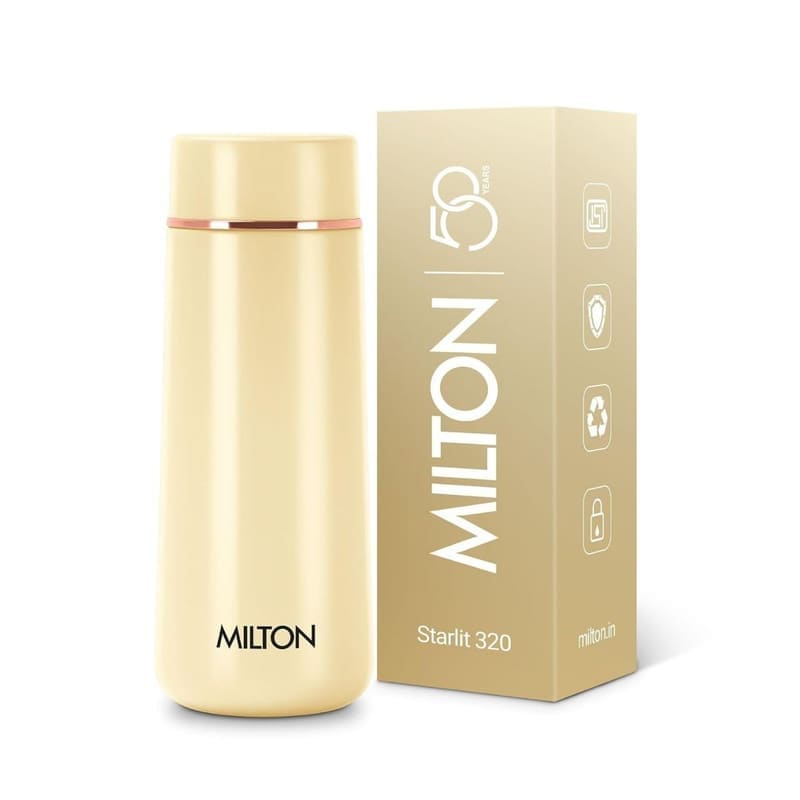 🔥🔥Milton Starlit 320 Thermosteel Compact ISI Certified Water Bottle, 310 ml, Ivory