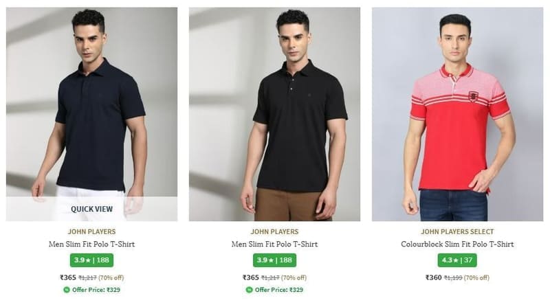 🔥🔥AJIO Loot : 70% Off On John Players Clothing.