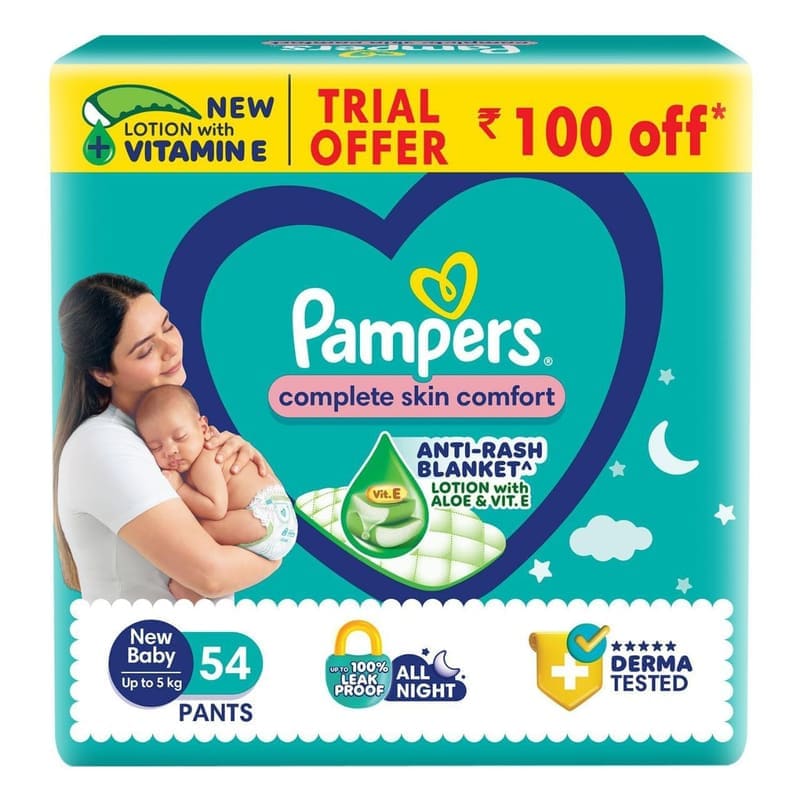 🔥🔥Pampers Complete Skin Comfort Pants, Anti-rash blanket, New Born/X-Small (NB/XS), 54 Count, Upto 5kg