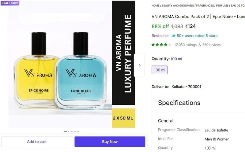 VN AROMA Combo Pack of 2 Perfume  ₹124