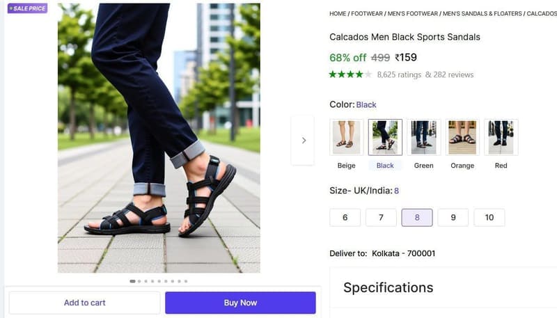 Men Black Sports Sandals  ₹159