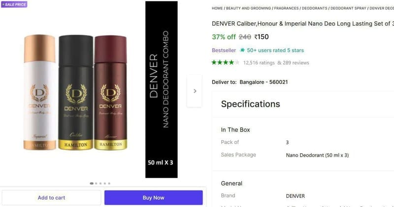 Denver Body Spray (150 ml, Pack of 3) ₹150