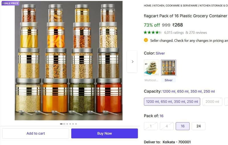 Pack of 16 Plastic Grocery Containers  ₹268