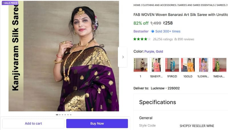 🔥  Banarasi Art Silk Saree with Blouse @ ₹258
