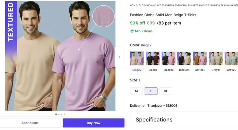 💥 Men's Solid T-Shirt @ ₹88