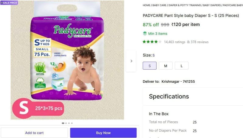 🔥  Baby Diaper Pants (S, 75 Pcs) @ ₹120