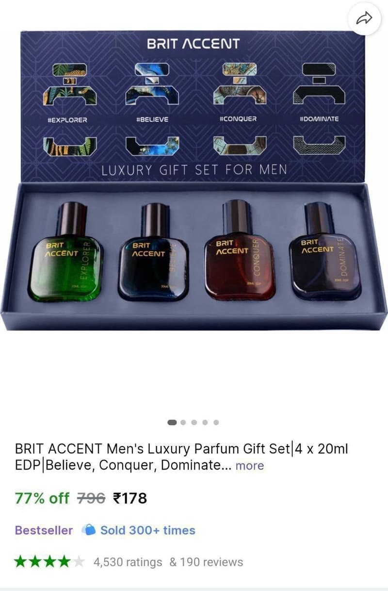 BRIT ACCENT Men's Luxury Parfum Pack of 4  ₹178