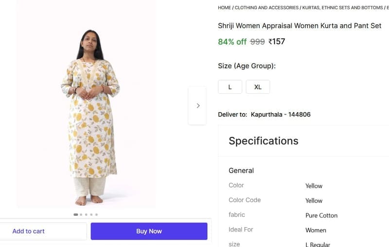 🔥  Women Kurta and Pant Set at ₹157