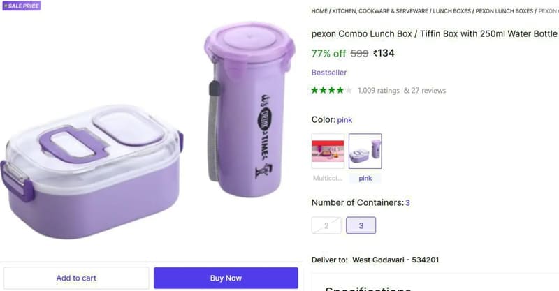 🔥  Lunch Box with Bottle at ₹134