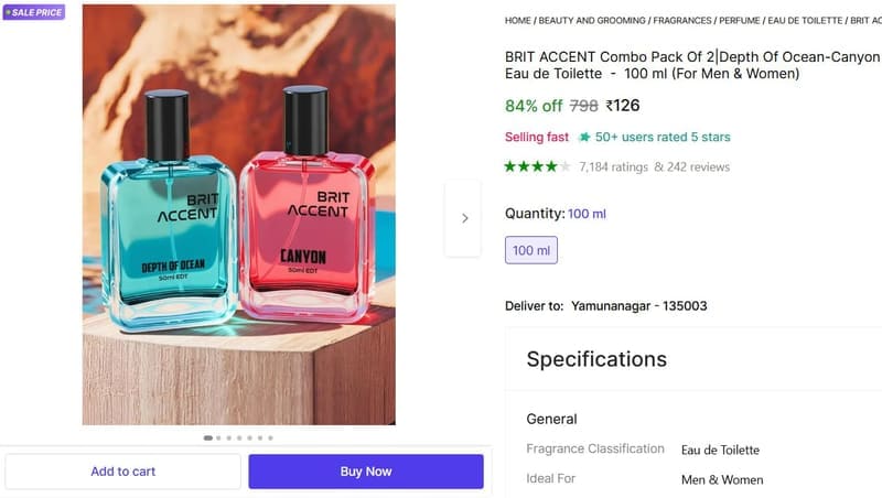 🔥  BRIT ACCENT Combo Pack Of 2 Parfum @ ₹126