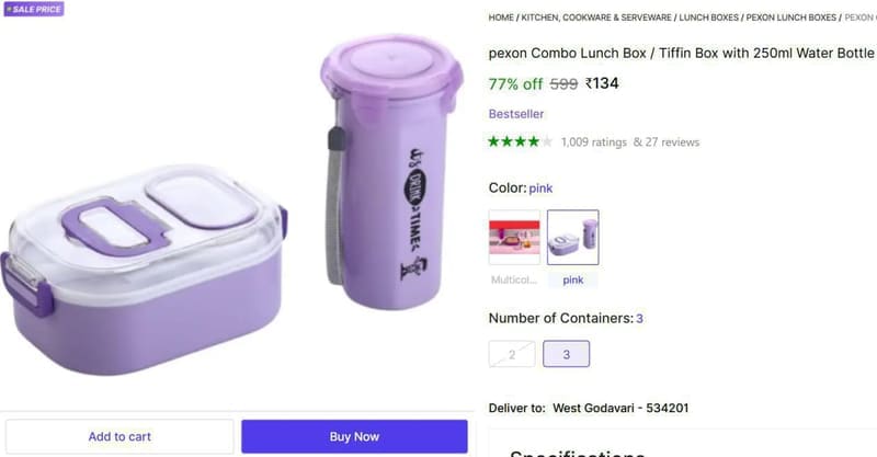 Shopsy | Lunch Box with Bottle at ₹134