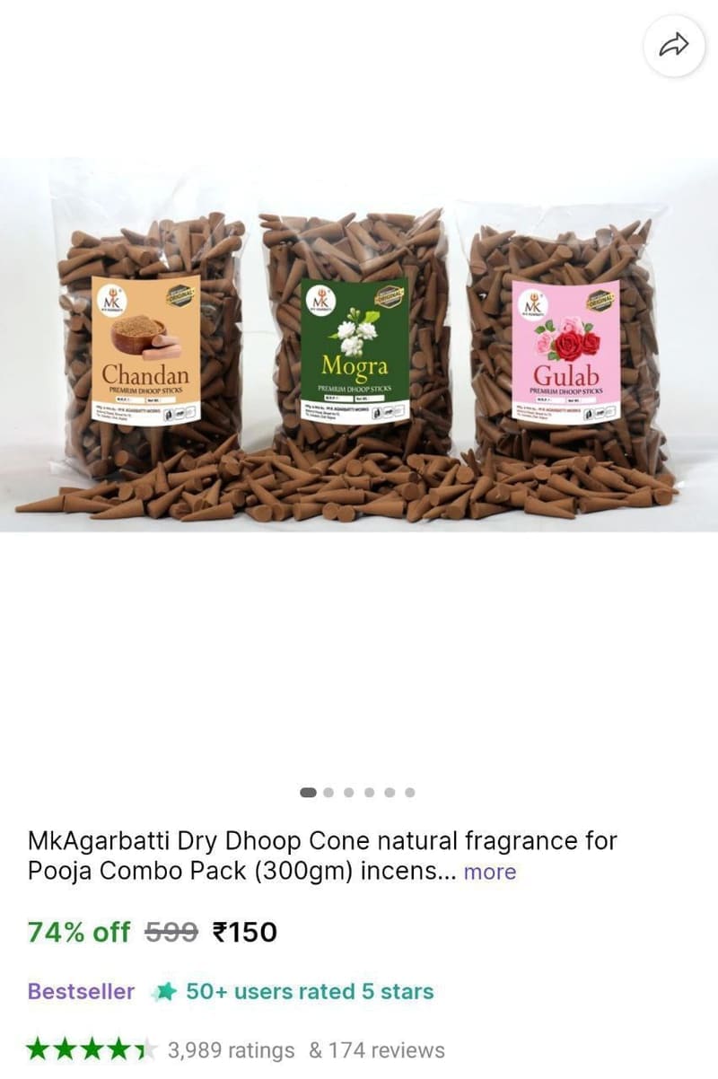 Dry Dhoop Cone Pack of 3 (300gm)  ₹150