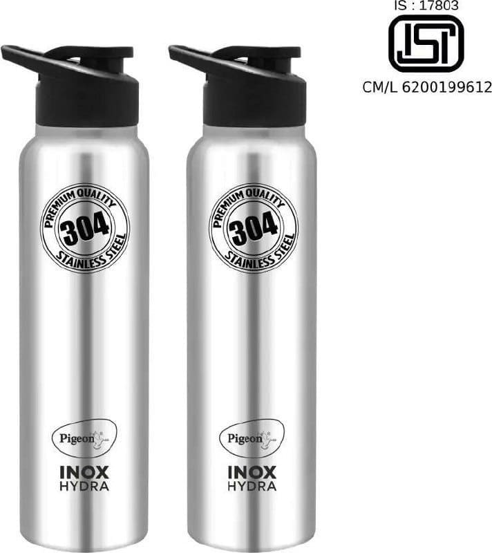 🔥🔥Pigeon Inox Hydra 900 ml Bottle  (Pack of 2, Black, Steel/Chrome, Steel)