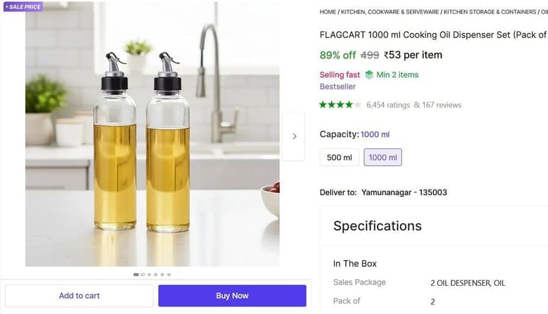 💥 1L ml Oil Dispenser @ ₹53 /each