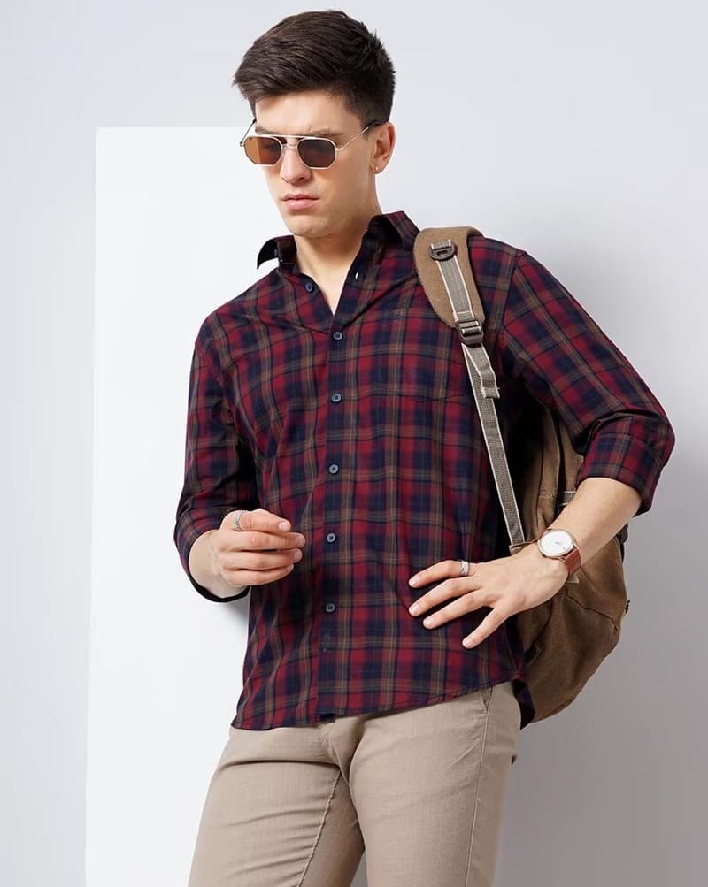 🔥🔥BRITISH CLUB Windowpane Checks Slim Fit 60'S Giza Cotton Shirt