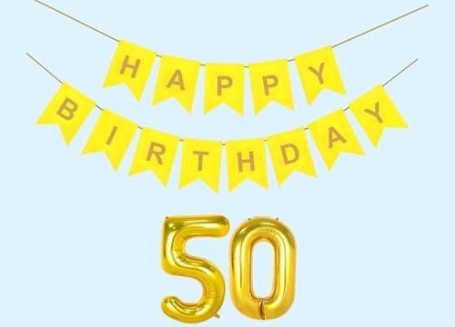 50th Happy Birthday Decoration Kit Yellow for 50 year Old Bo...