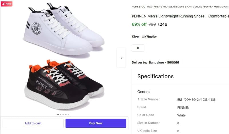 🔥  Men's Shoes (Pack Of 2) Combo at ₹246.