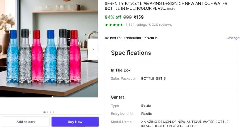 🔥Pack of 6 Water Bottle at ₹159
