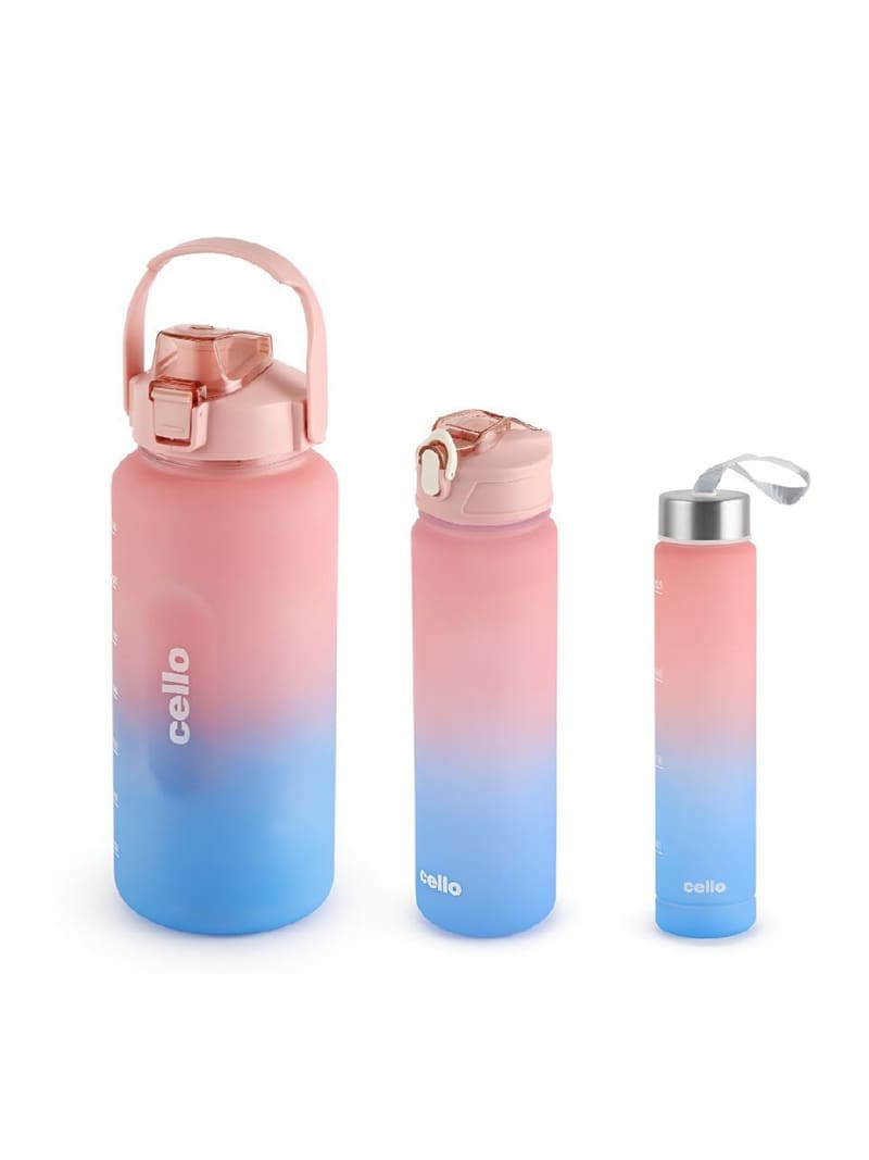 Cello Pink & Blue 3 Pieces Plastic Water Bottle 2L,790ML,300...