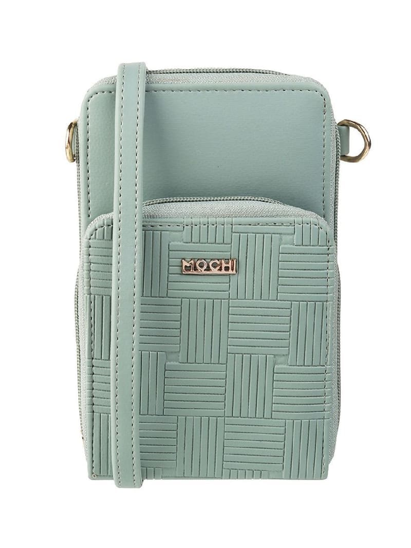 Mochi Women Green & Gold-Toned Geometric Zip Around Wallet