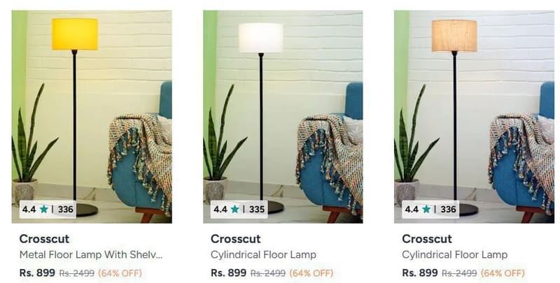 Myntra Loot : Crosscut Floor lamps starting Rs.899+ coupon discounts