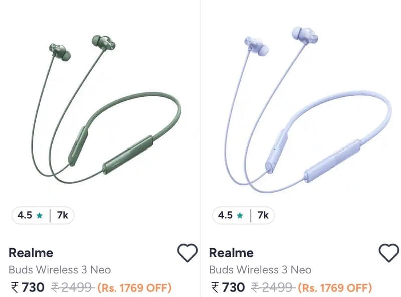 Realme Earbuds & Neckband Starts @730.