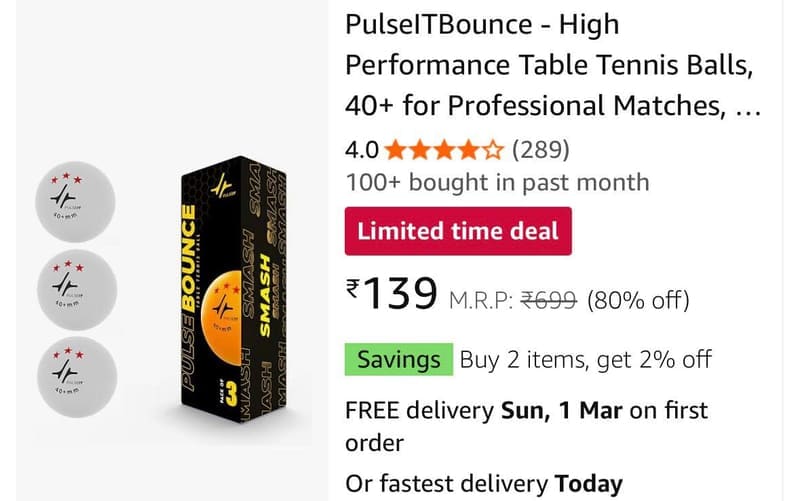 Upto 88% Off On TT Ball,Bat & Cover Combo.