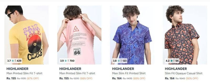 Myntra LOOT : Upto 85% Off On Highlander Men Clothing.
