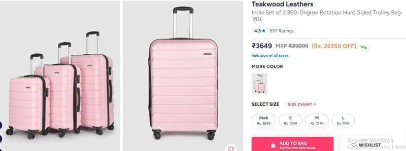Myntra : Teakwood leathers trolley bag sets at 3649/-
