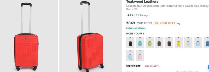 Myntra : Teakwood trolley bags only at 849/-