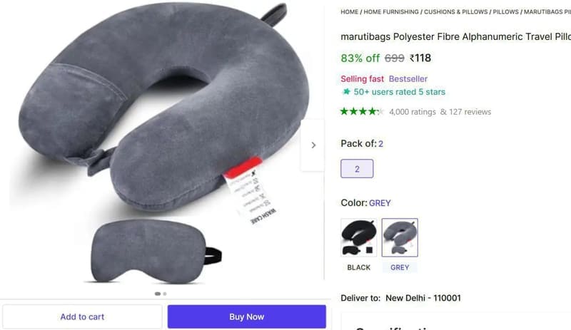 LOWEST:   Travel Neck Pillow Set of 2 @ ₹129