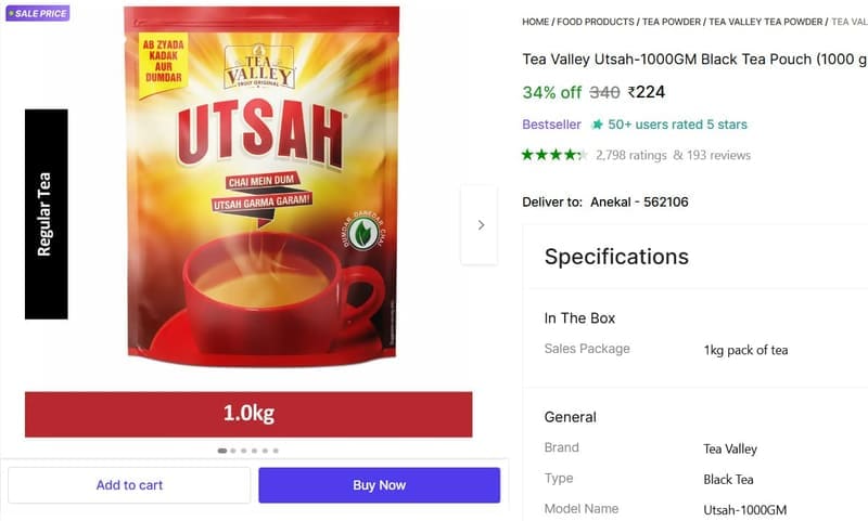 🔥  Utsah Valley Tea 1Kg at ₹224