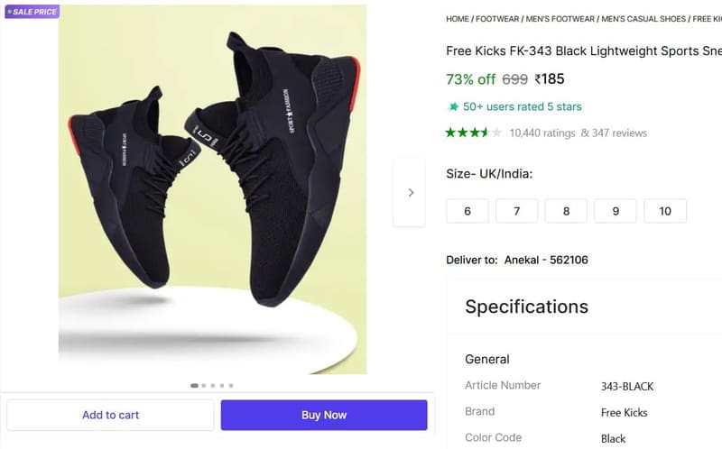 🔥  Grab : Sports Shoes at ₹185