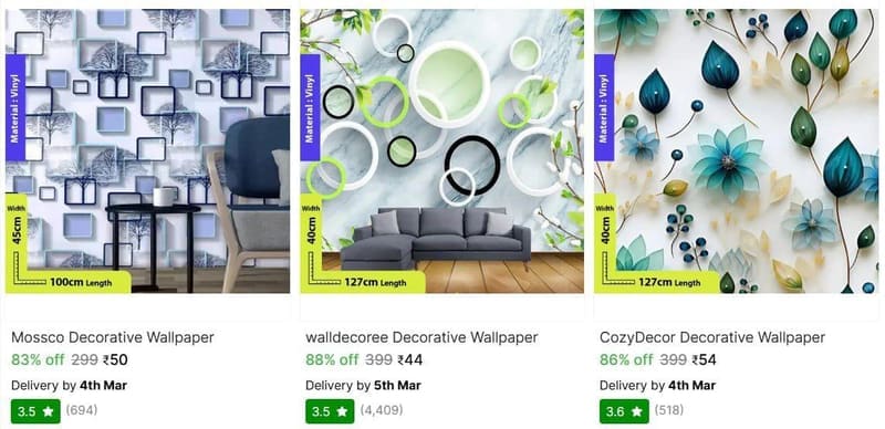 💥 Decorative Wallpaper From ₹44