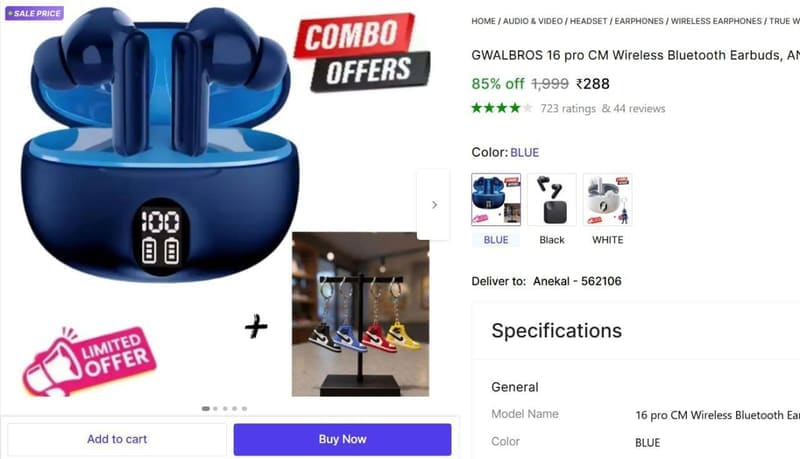 GWALBROS BT Earbuds + key CHIN  ₹288