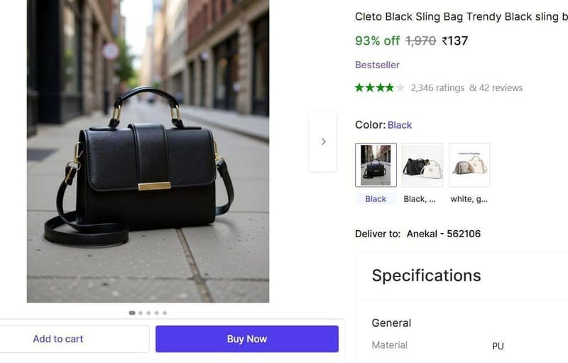 Trendy Black sling bag For Women  ₹137