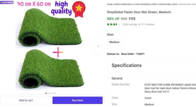 (Pack Of 2) Door Mat (Green, Medium)  ₹112