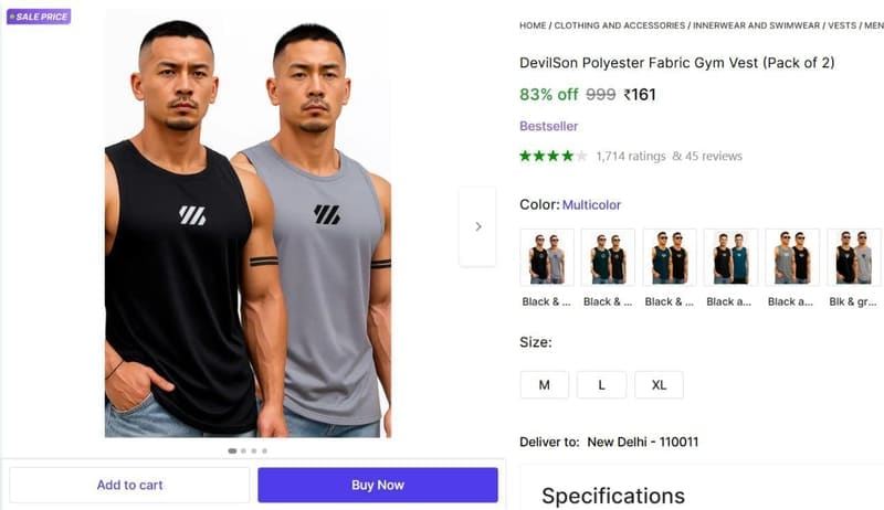 Men Gym Vest (Pack of 2) at ₹161
