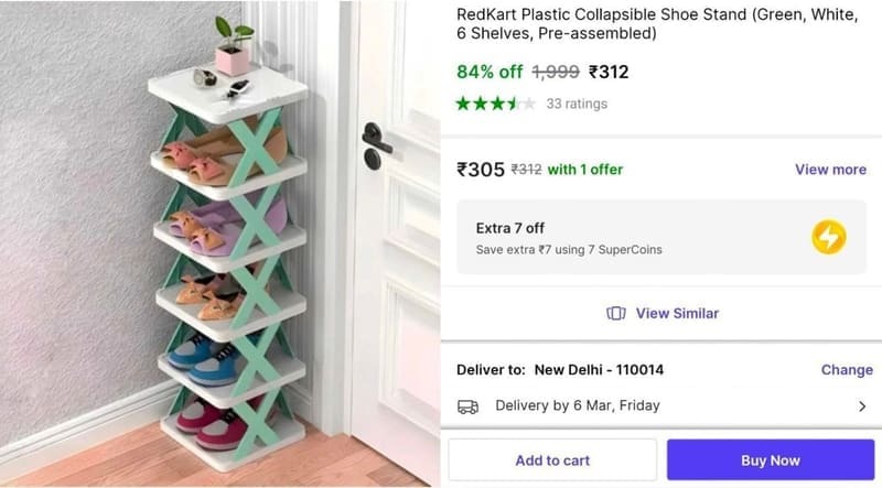 6 Shelves Shoe Stand at ₹312