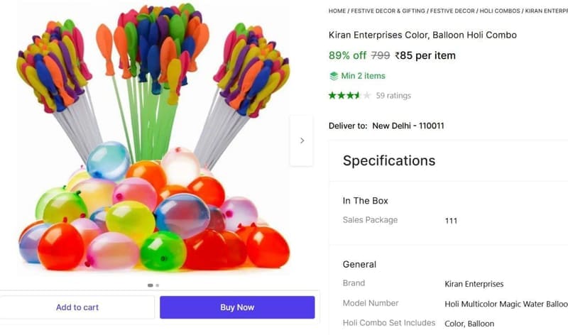 💥 Holi Balloon Combo 111 Pcs @ ₹85