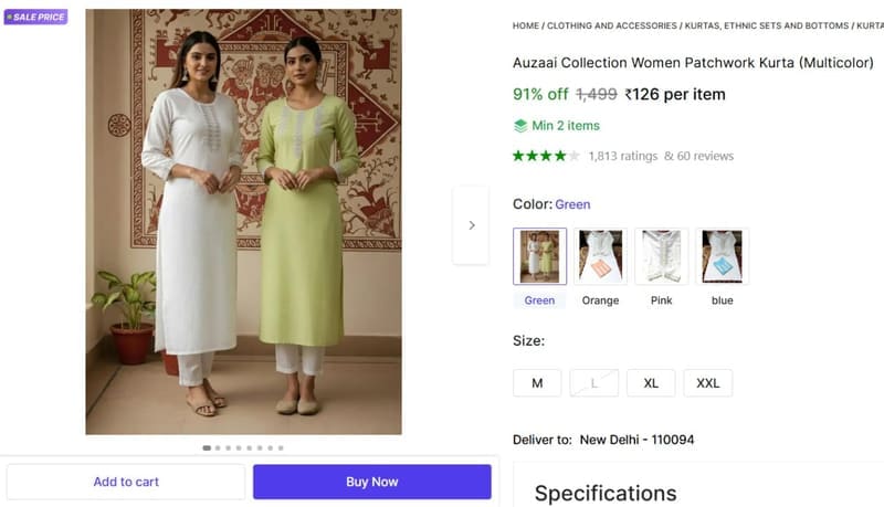 🔥  Women Patchwork Kurta @ ₹126