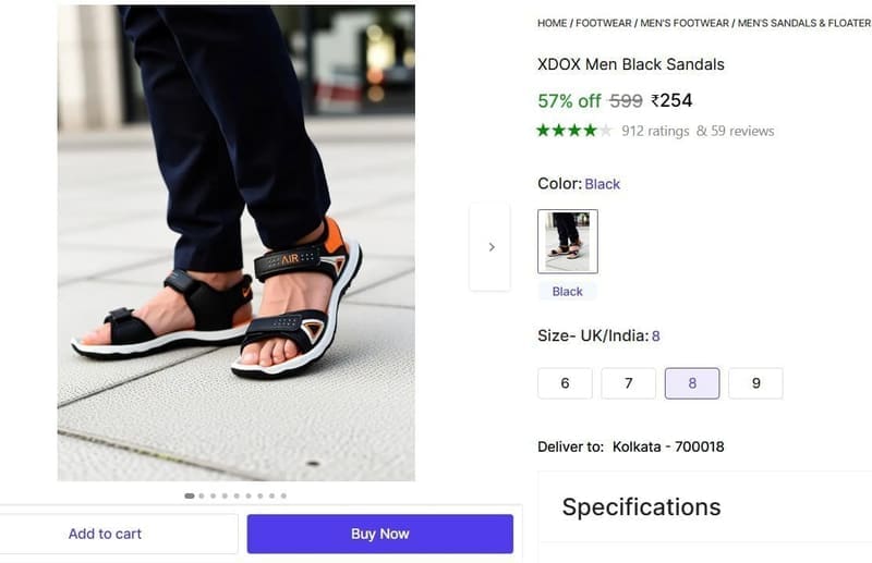 🔥  Men's Black Sandals @ ₹254