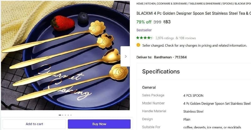 4 Pc Golden Designer Spoon Set @ ₹83