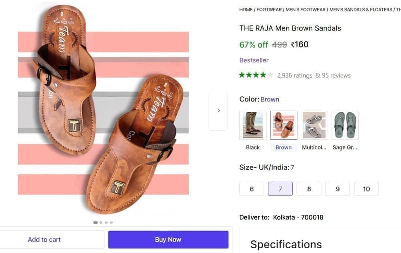 🔥  Men's Brown Sandals @ ₹160