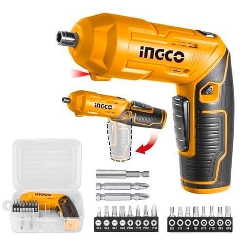 🛒 INGCO 4V Electric Cordless Screwdriver, Rechargeable Power Drill Driver Set, 4 N.m Max Torque, 240RPM, With Tool Box