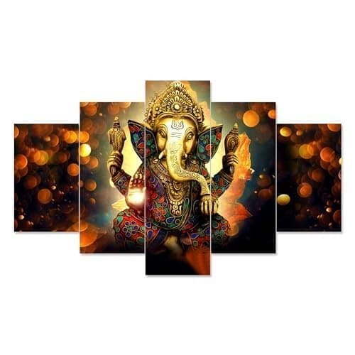 🛒 Vm Retails Lord ganesh painting | 3D Painting for Wall Decoration | ganesh wall painting for Wall Decoration | Wall Painting for Living Room | Paintings for Wall Set of Five(75x43 CM) 2