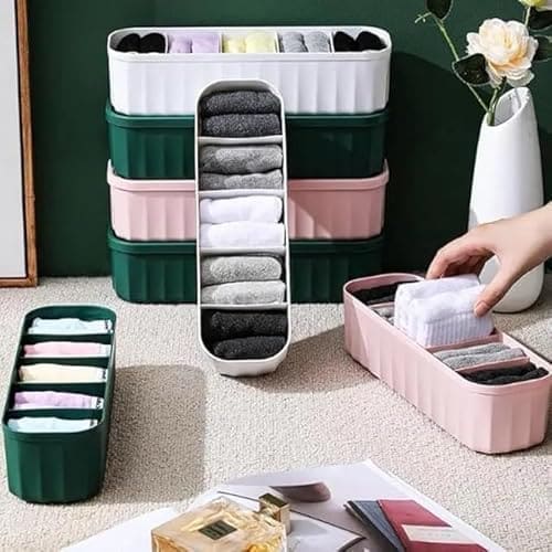 🛒 Drawer Organizer Set of 4 – Plastic Innerwear & Undergarment Storage Boxes for Socks, Bras, Ties & Small Clothes – Closet & Wardrobe Drawer Divider Organizer